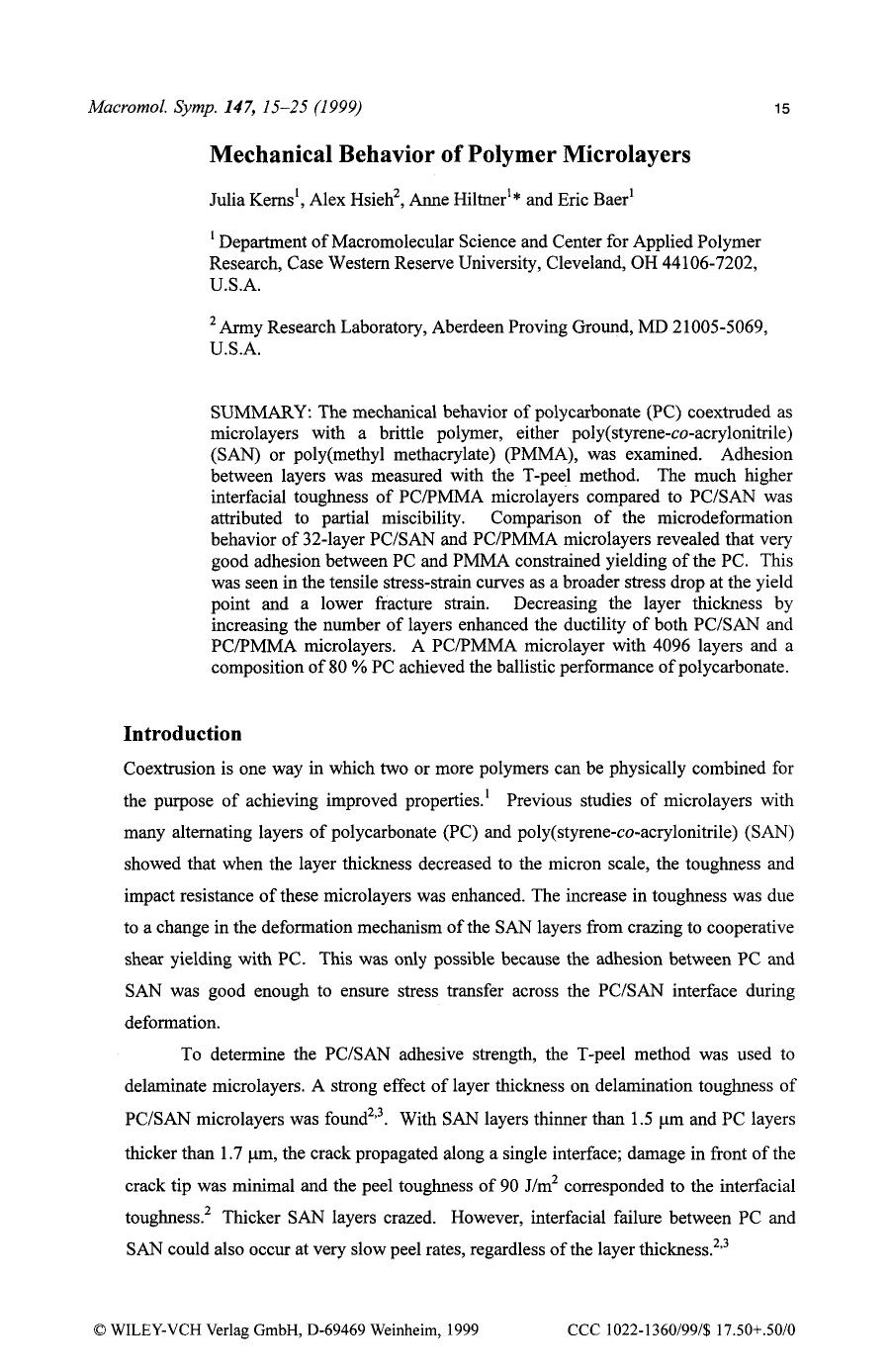Mechanical behavior of polymer microlayers by Unknown