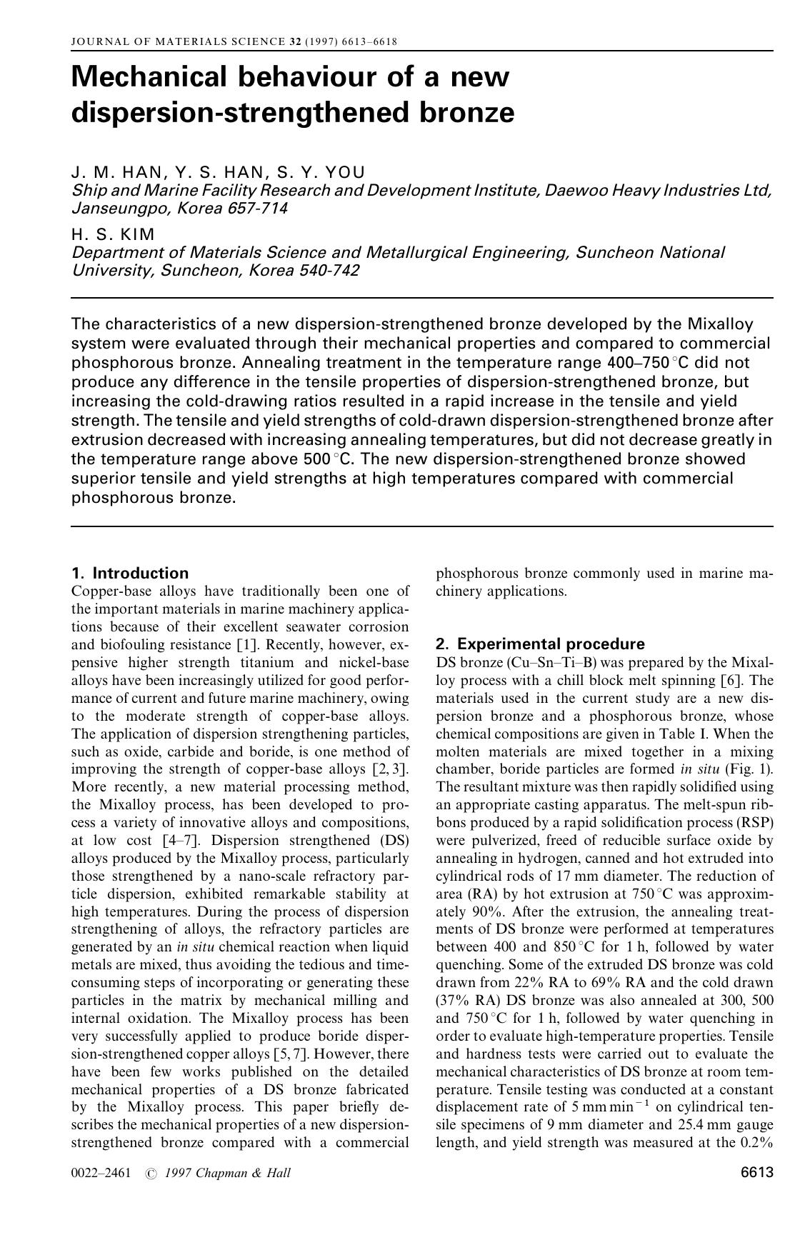 Mechanical behaviour of a new dispersion-strengthened bronze by Unknown