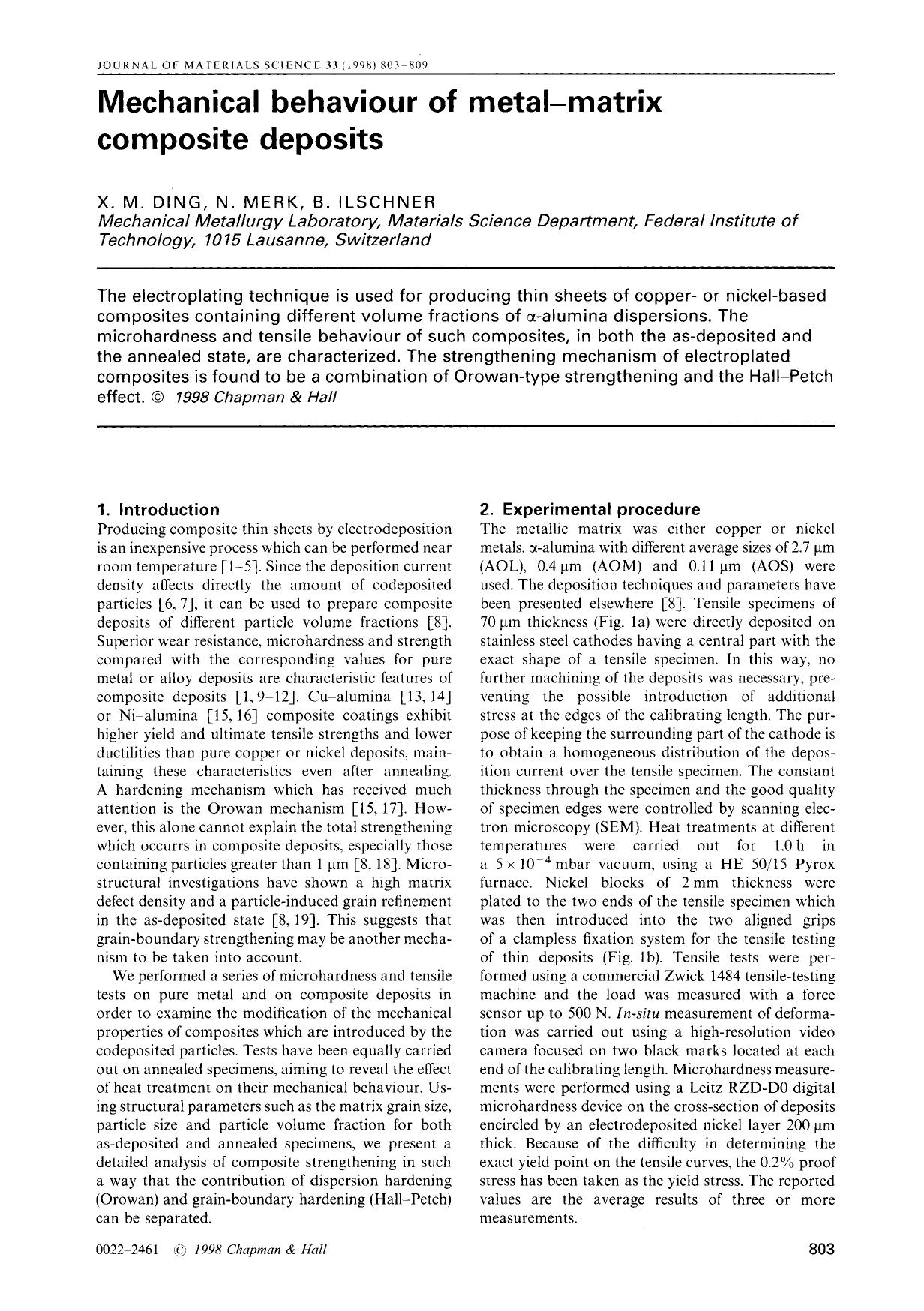 Mechanical behaviour of metal–matrix composite deposits by Unknown