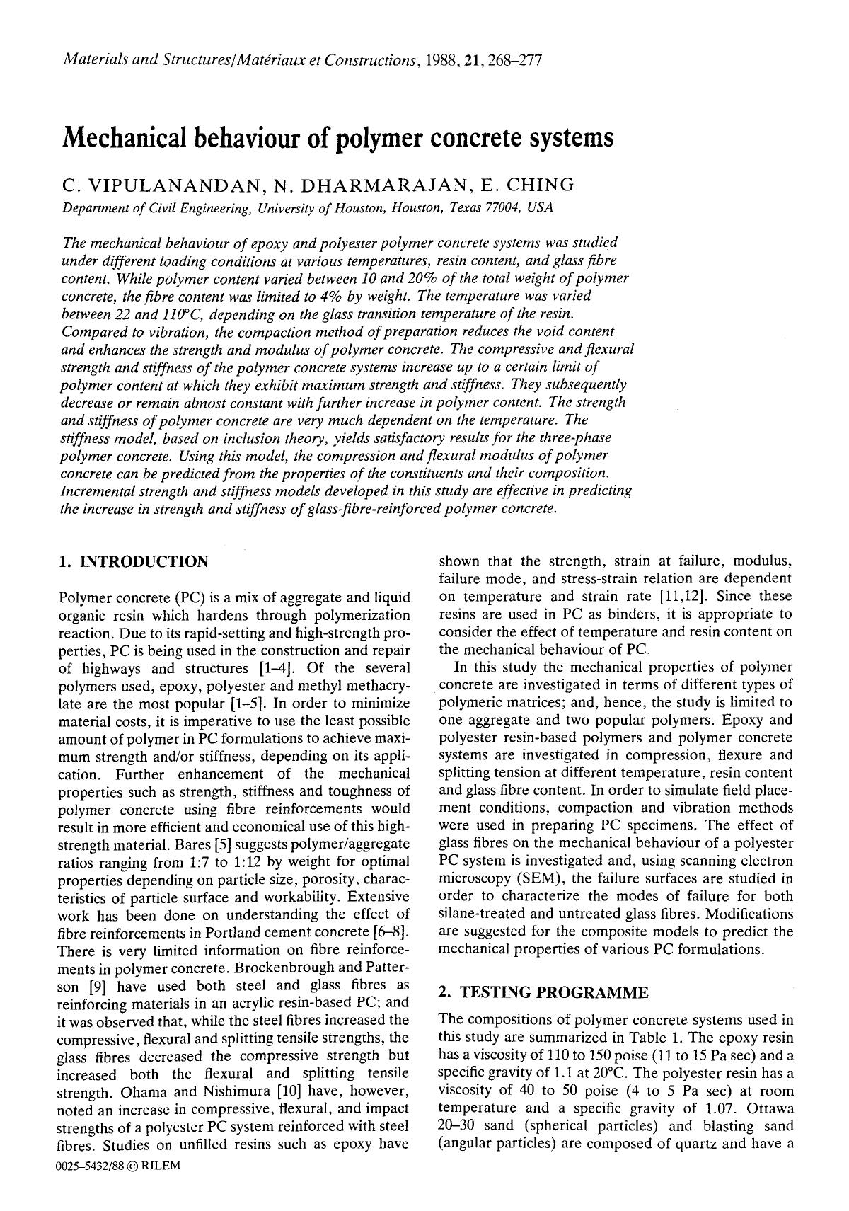 Mechanical behaviour of polymer concrete systems by Unknown