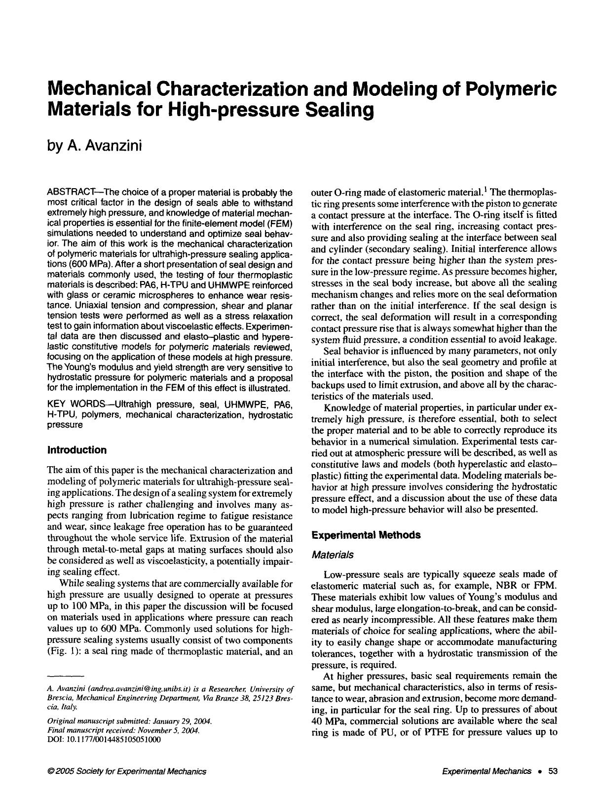 Mechanical characterization and modeling of polymeric materials for high-pressure sealing by Unknown