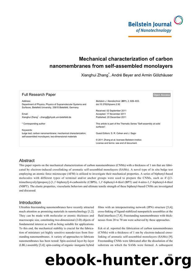 Mechanical characterization of carbon nanomembranes from self-assembled monolayers by Xianghui Zhang André Beyer Armin Gölzhäuser