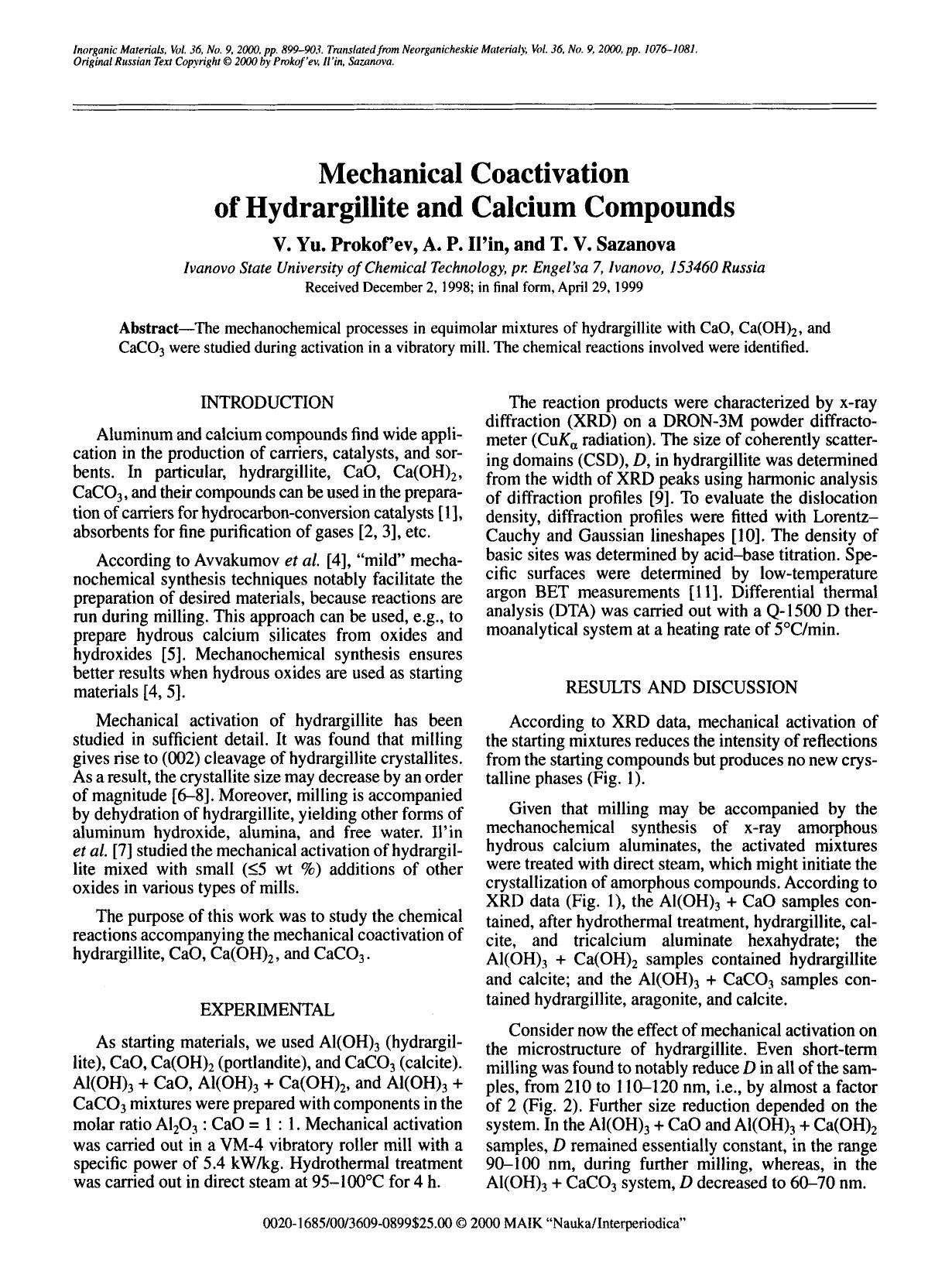 Mechanical coactivation of hydrargillite and calcium compounds by Unknown