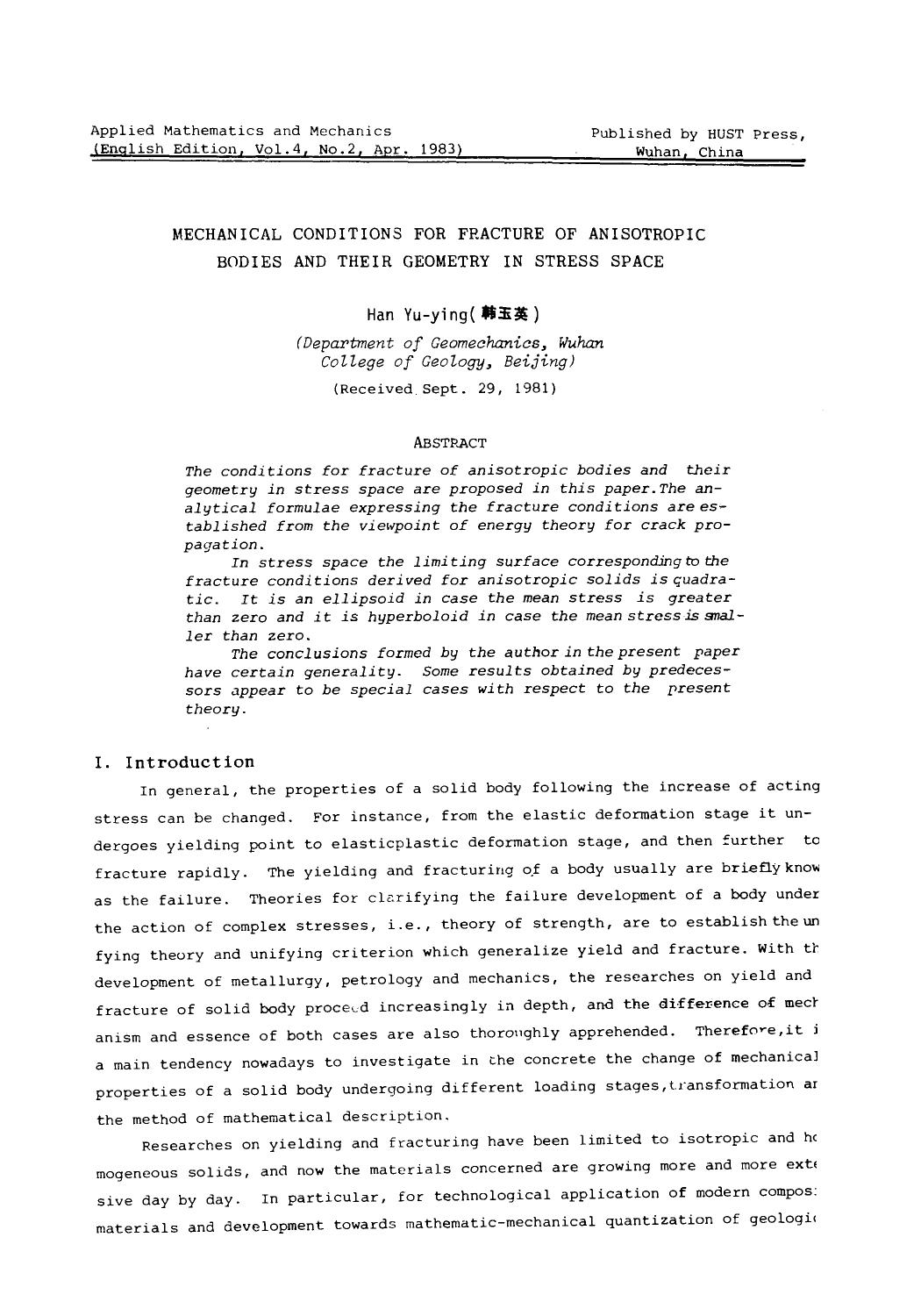 Mechanical conditions for fracture of anisotropic bodies and their geometry in stress space by Unknown