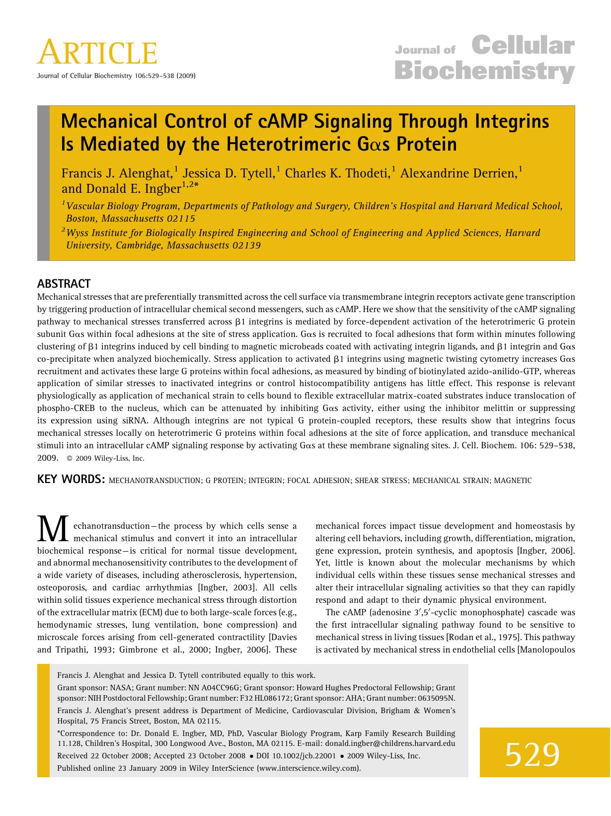 Mechanical control of cAMP signaling through integrins is mediated by the heterotrimeric G[alpha]s protein by Unknown