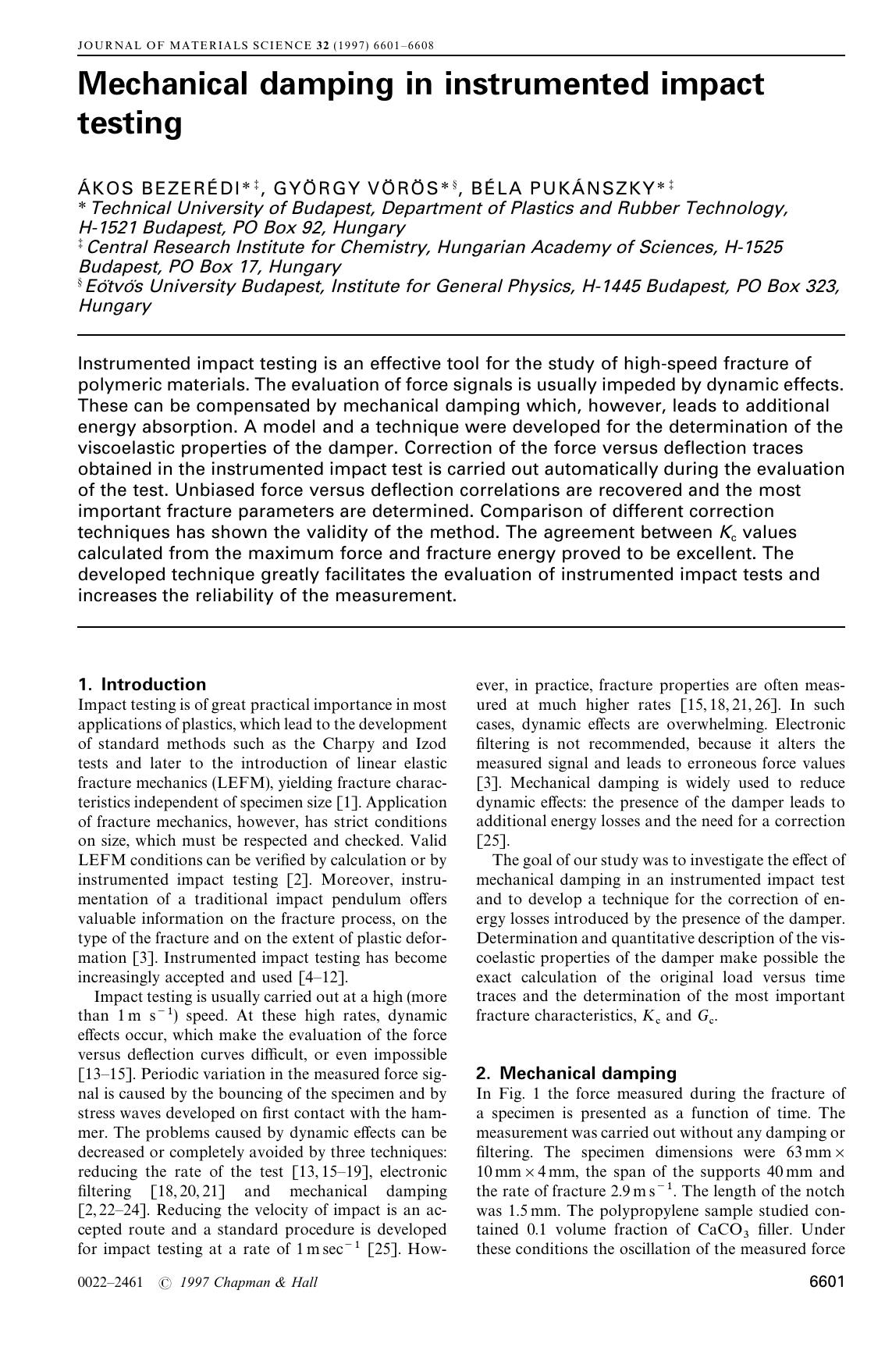 Mechanical damping in instrumented impact testing by Unknown