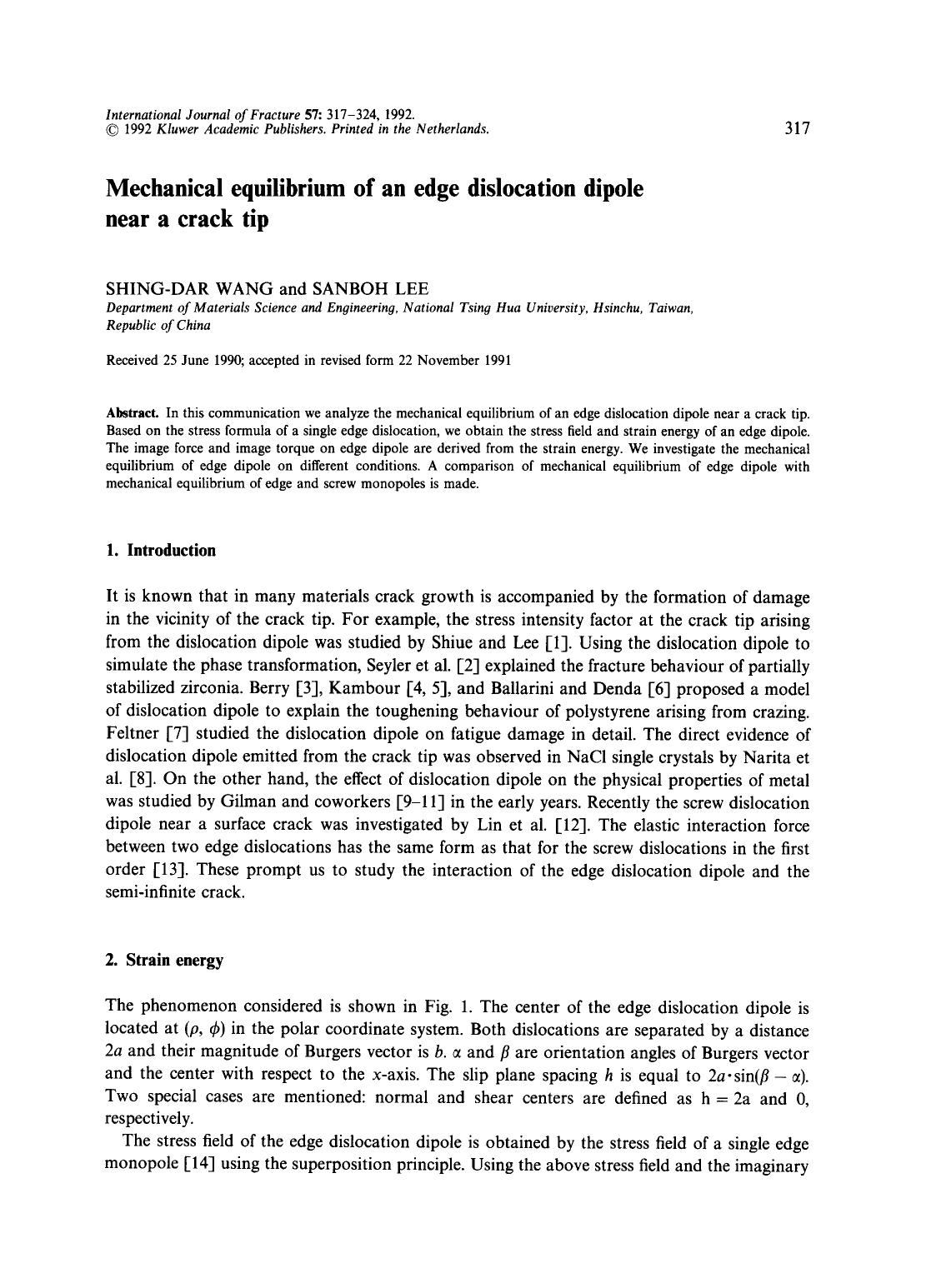 Mechanical equilibrium of an edge dislocation dipole near a crack tip by Unknown