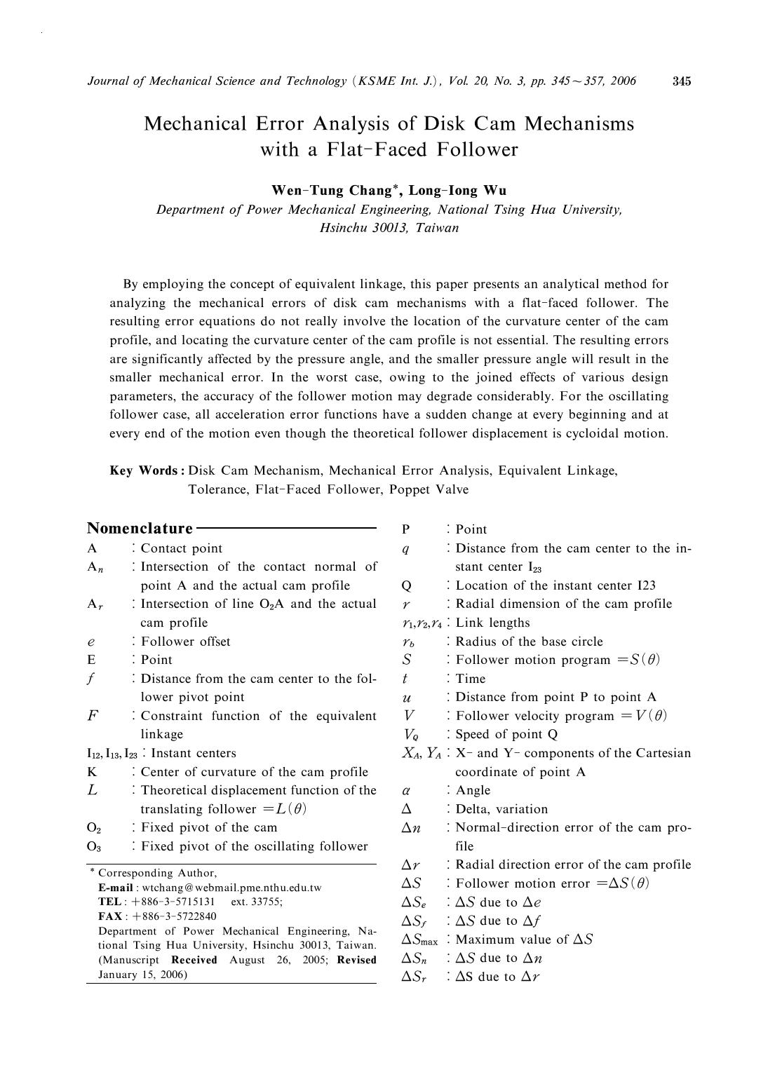 Mechanical error analysis of disk cam mechanisms with a flat-faced follower by Unknown