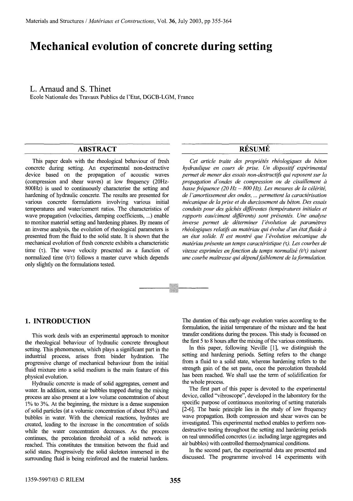 Mechanical evolution of concrete during setting by Unknown