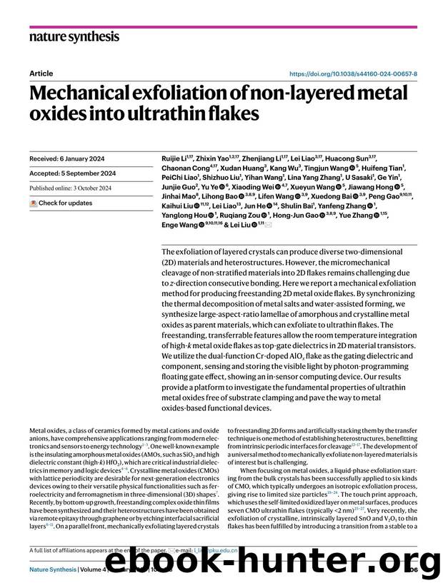 Mechanical exfoliation of non-layered metal oxides into ultrathin flakes by unknow
