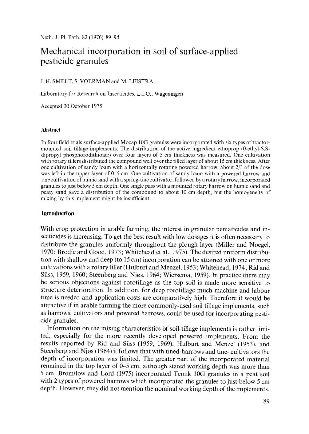 Mechanical incorporation in soil of surface-applied pesticide granules by Unknown