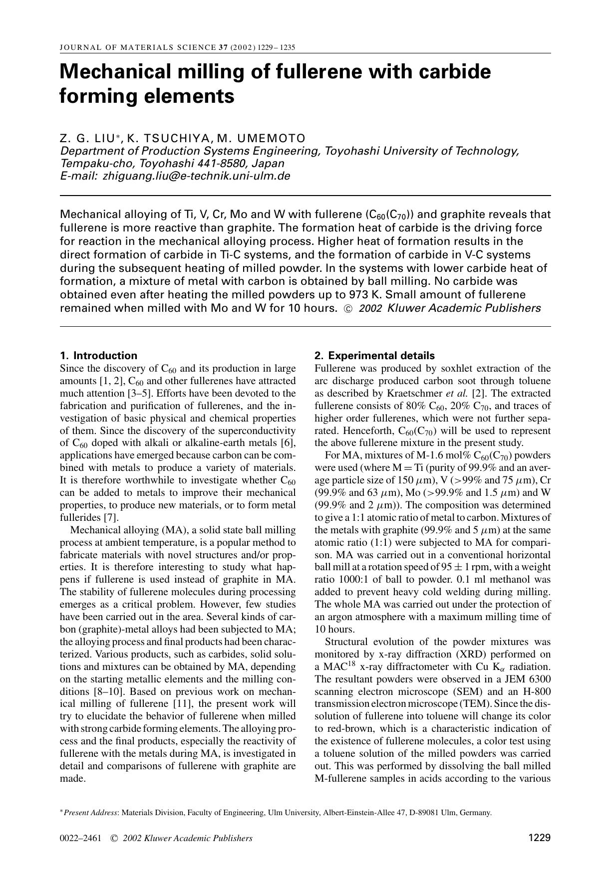 Mechanical milling of fullerene with carbide forming elements by Unknown