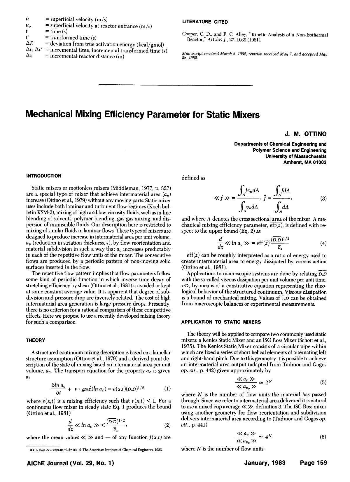 Mechanical mixing efficiency parameter for static mixers by Unknown