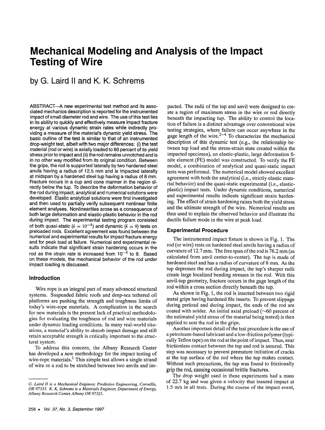 Mechanical modeling and analysis of the impact testing of wire by Unknown