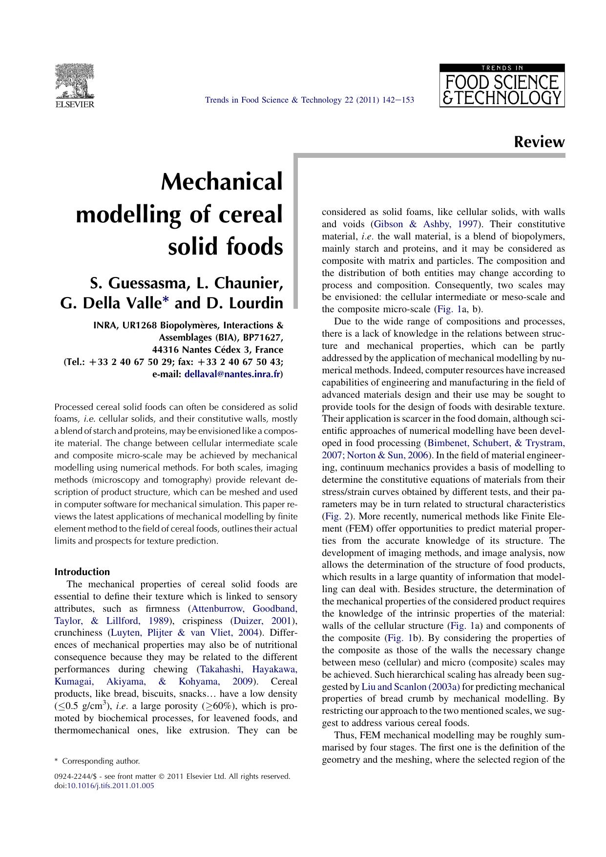 Mechanical modelling of cereal solid foods by S. Guessasma & L. Chaunier & G. Della Valle & D. Lourdin