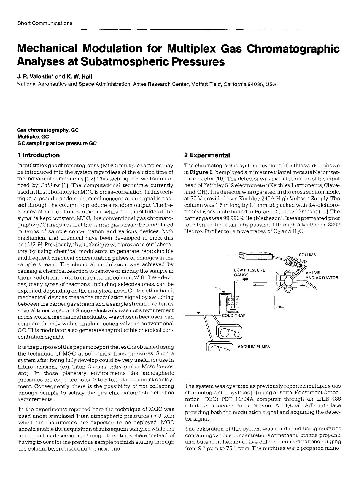 Mechanical modulation for multiplex gas chromatographic analyses at subatmospheric pressures by Unknown