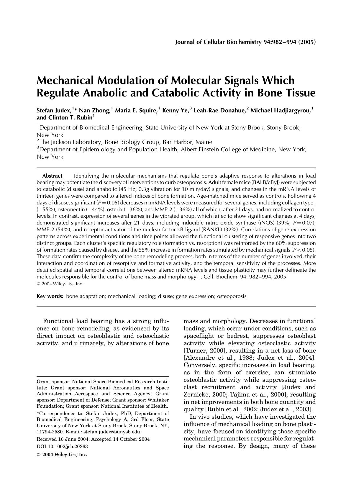 Mechanical modulation of molecular signals which regulate anabolic and catabolic activity in bone tissue by Unknown