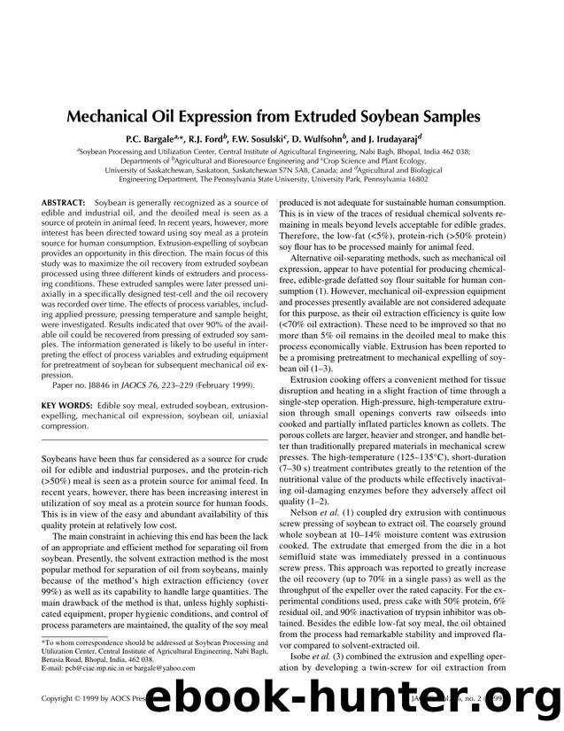 Mechanical oil expression from extruded soybean samples by Unknown