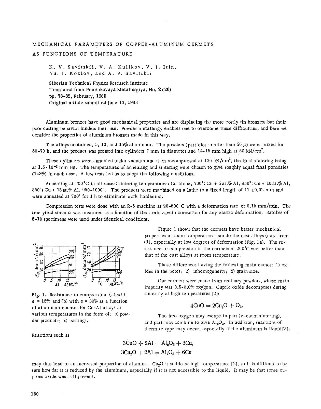 Mechanical parameters of copper-aluminum cermets as functions of temperature by Unknown
