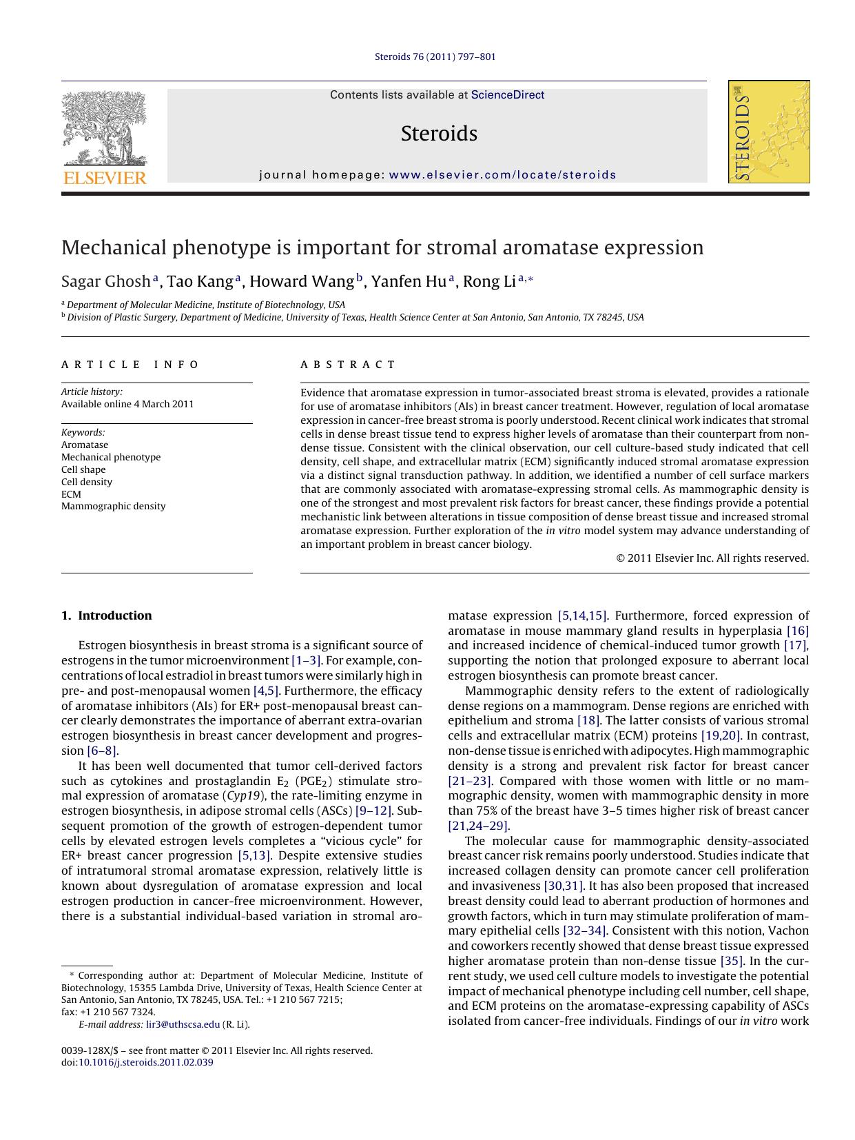 Mechanical phenotype is important for stromal aromatase expression by Sagar Ghosh