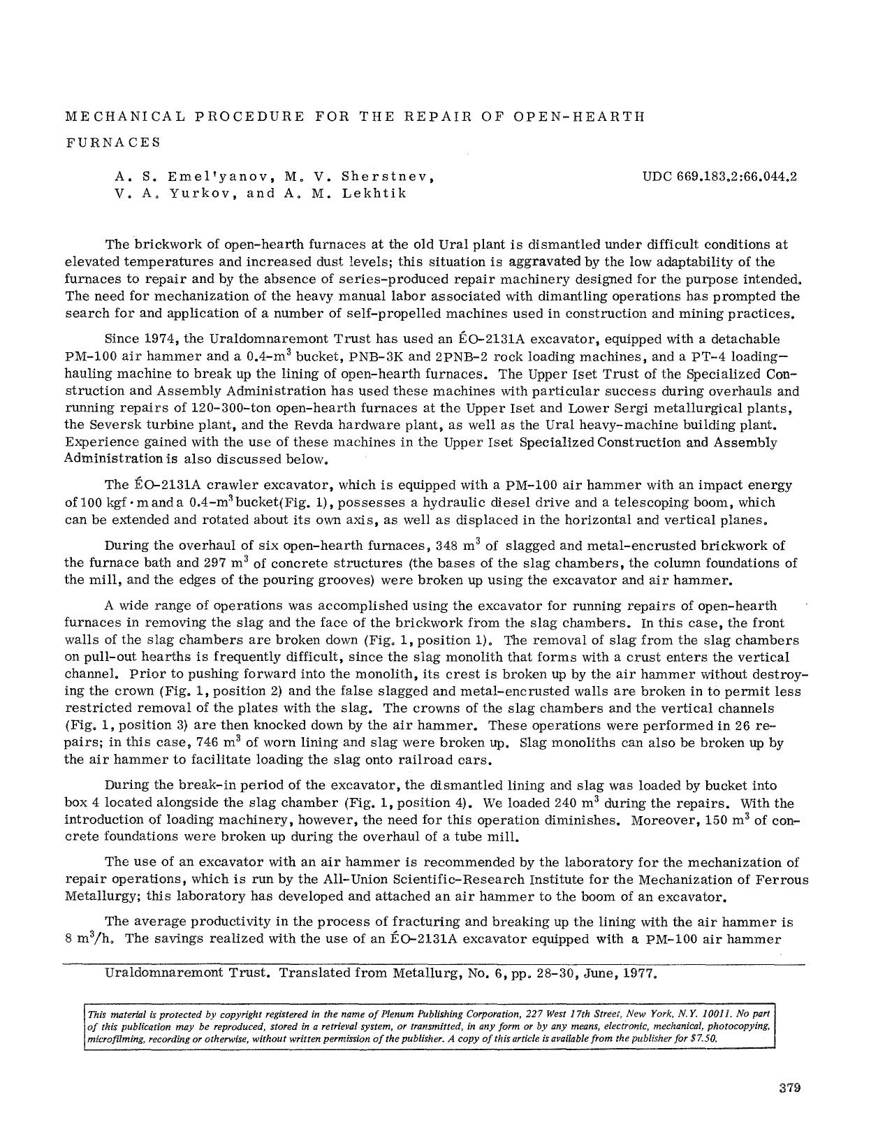 Mechanical procedure for the repair of open-hearth furnaces by Unknown