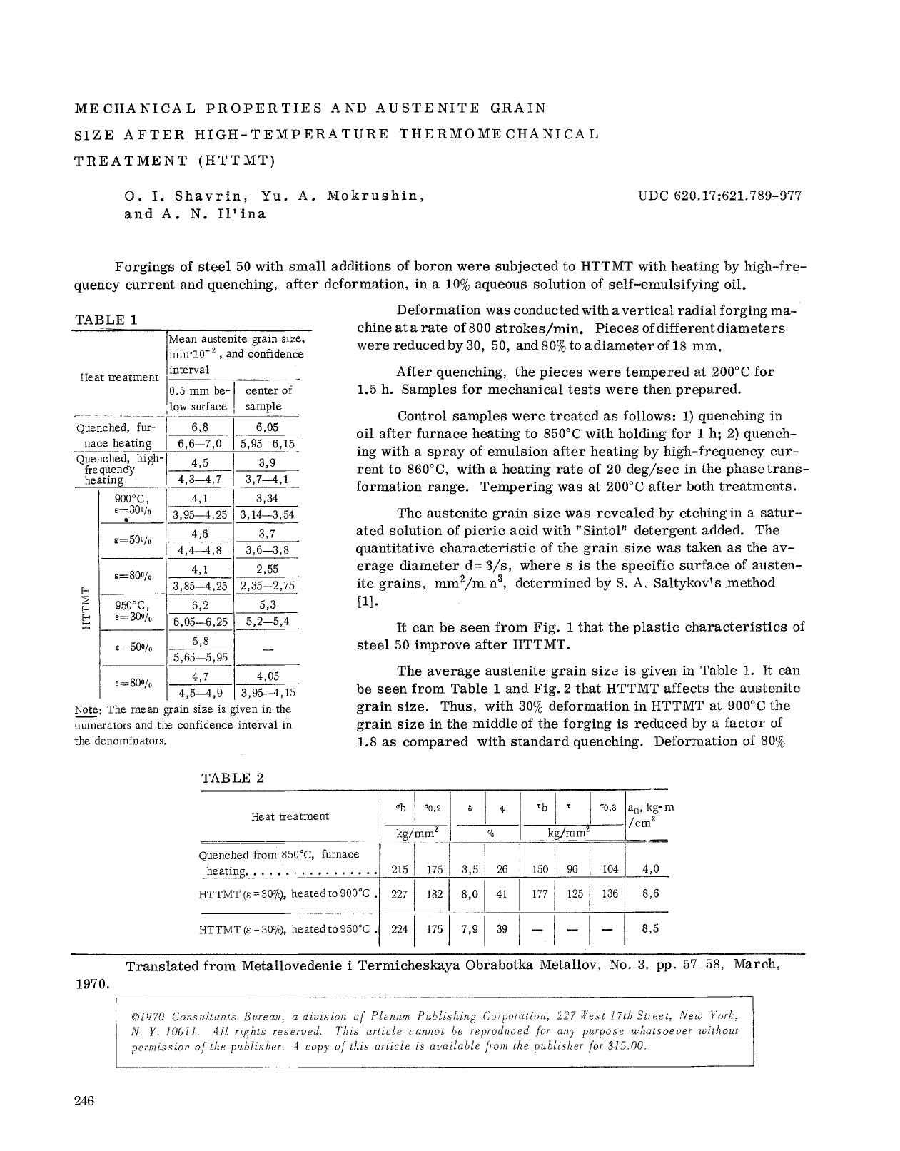 Mechanical properties and austenite grain size after high-temperature thermomechanical treatment (HTTMT) by Unknown