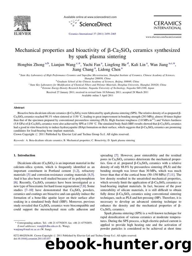 Mechanical properties and bioactivity of ÃÂ²-Ca2SiO4 ceramics synthesized by spark plasma sintering by Hongbin Zhong