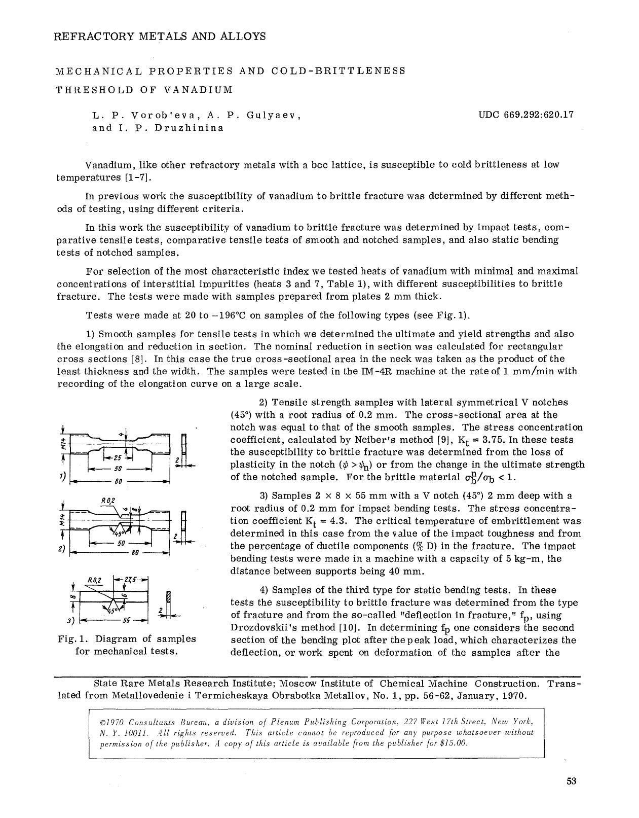 Mechanical properties and cold-brittleness threshold of vanadium by Unknown