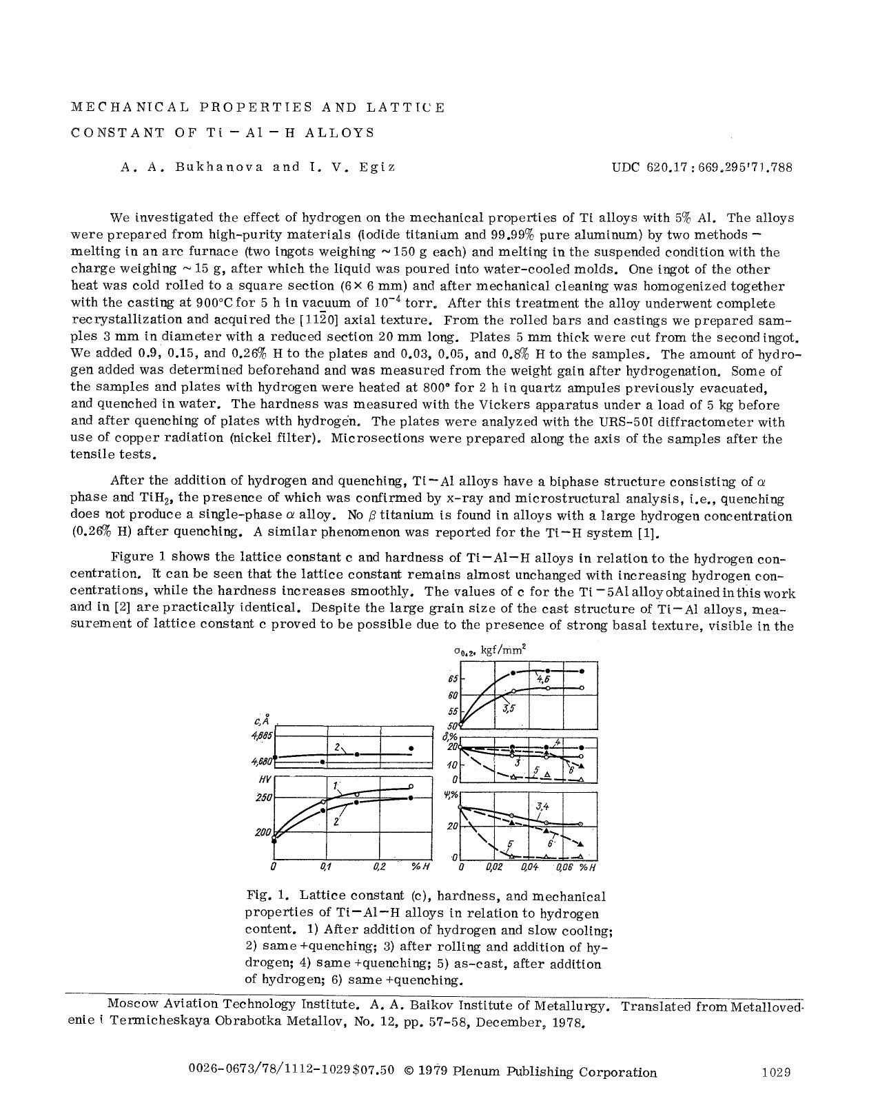 Mechanical properties and lattice constant of Ti−Al−H alloys by Unknown