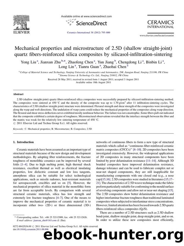 Mechanical properties and microstructure of 2.5D (shallow straight-joint) quartz fibers-reinforced silica composites by silicasol-infiltration-sintering by Yong Liu