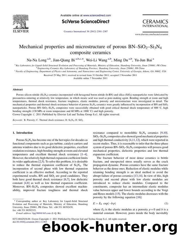 Mechanical properties and microstructure of porous BNâSiO2âSi3N4 composite ceramics by Na-Na Long