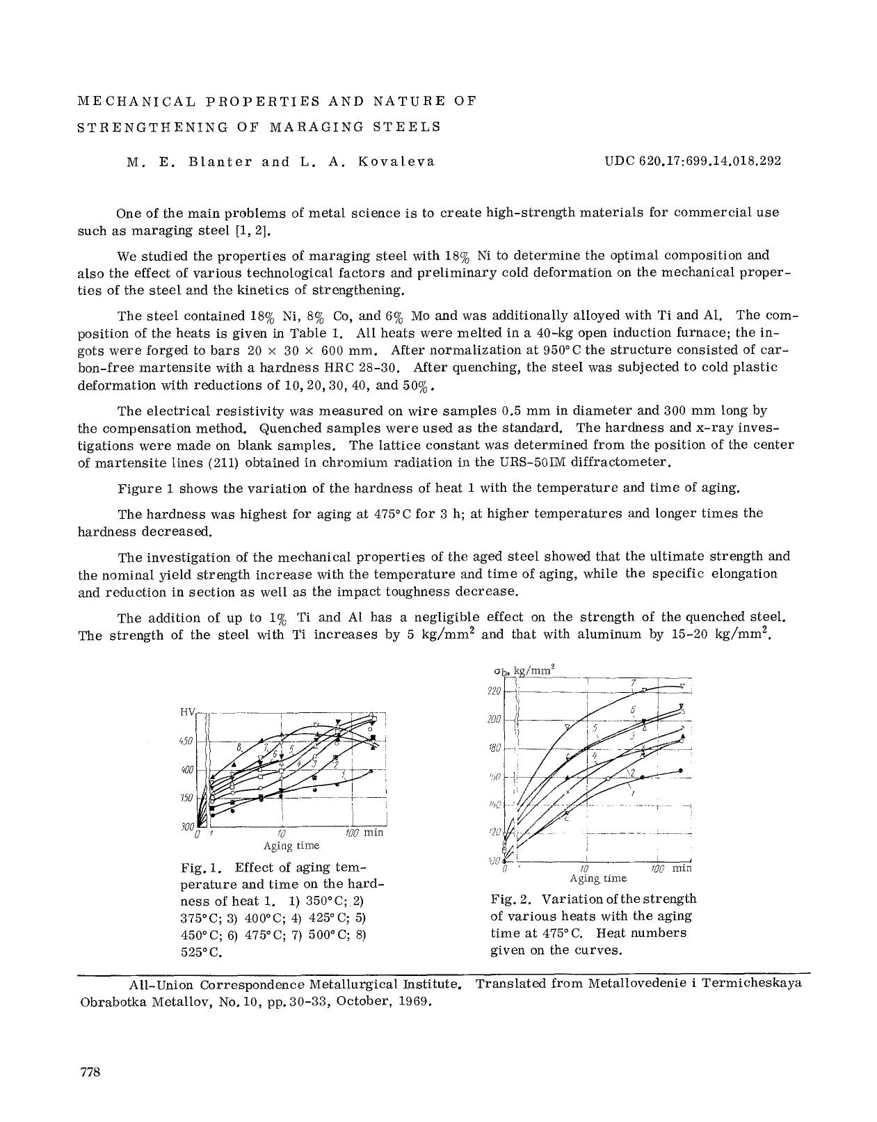 Mechanical properties and nature of strengthening of maraging steels by Unknown