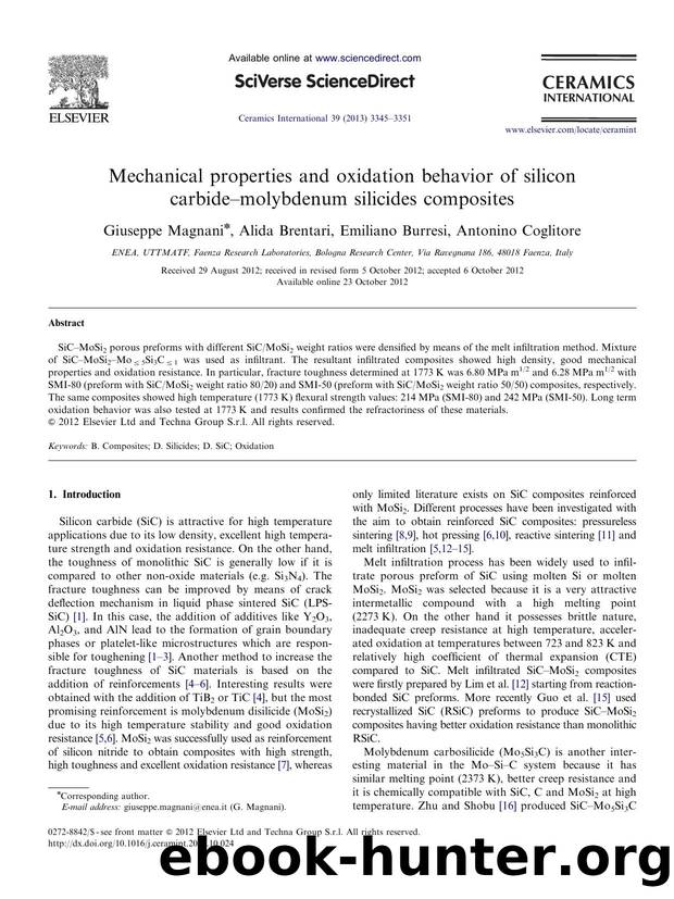 Mechanical properties and oxidation behavior of silicon carbideâmolybdenum silicides composites by Giuseppe Magnani & Alida Brentari & Emiliano Burresi & Antonino Coglitore