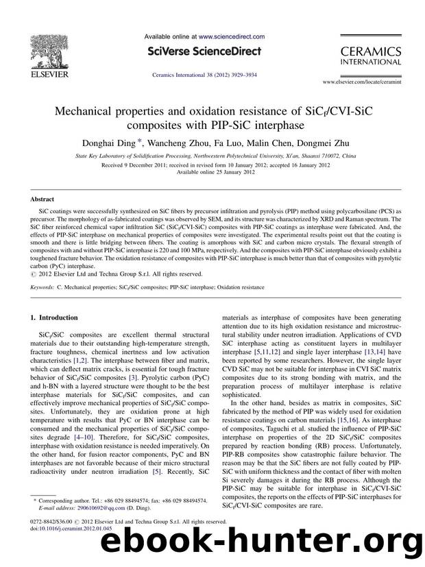 Mechanical properties and oxidation resistance of SiCfCVI-SiC composites with PIP-SiC interphase by Donghai Ding