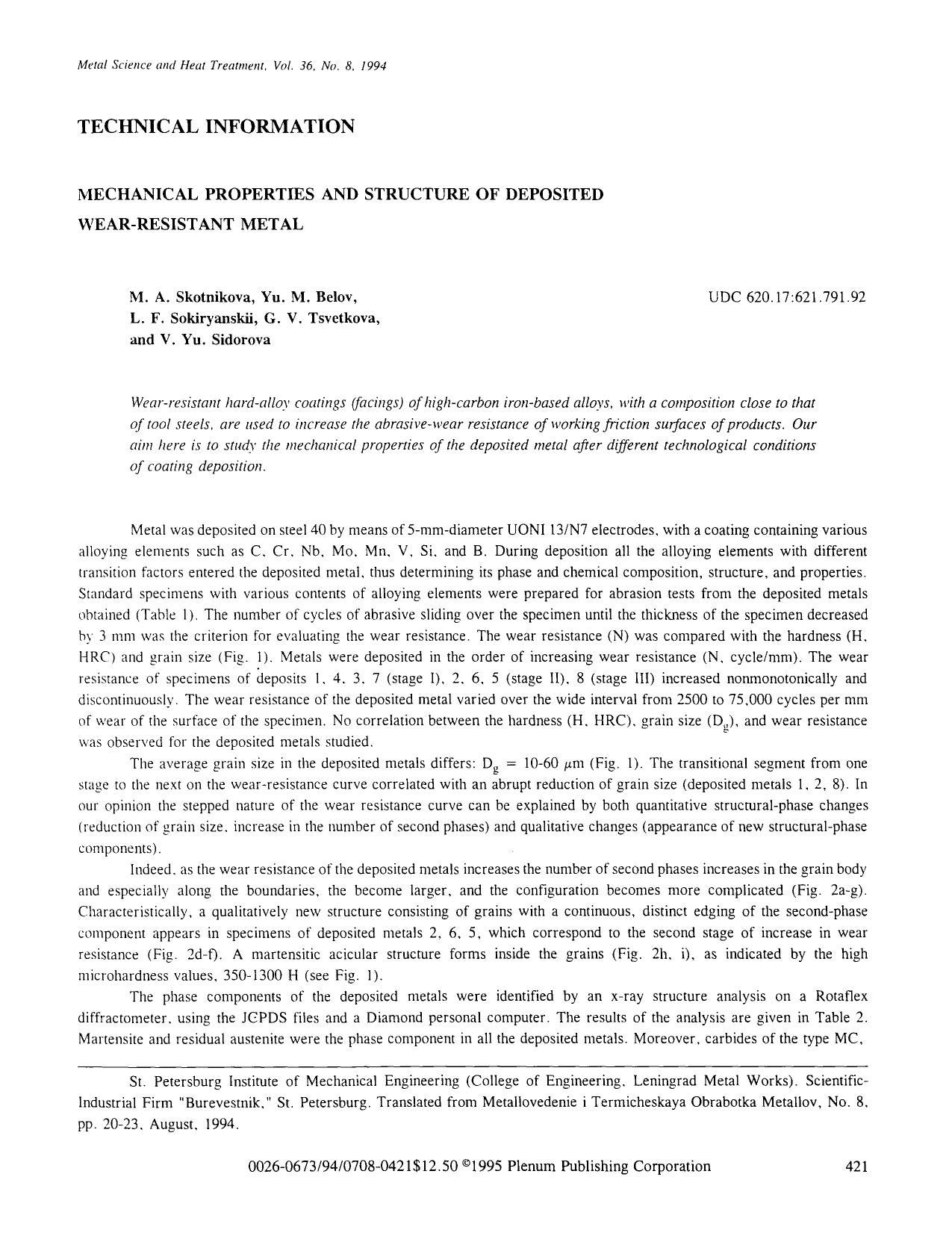 Mechanical properties and structure of deposited wear-resistant metal by Unknown