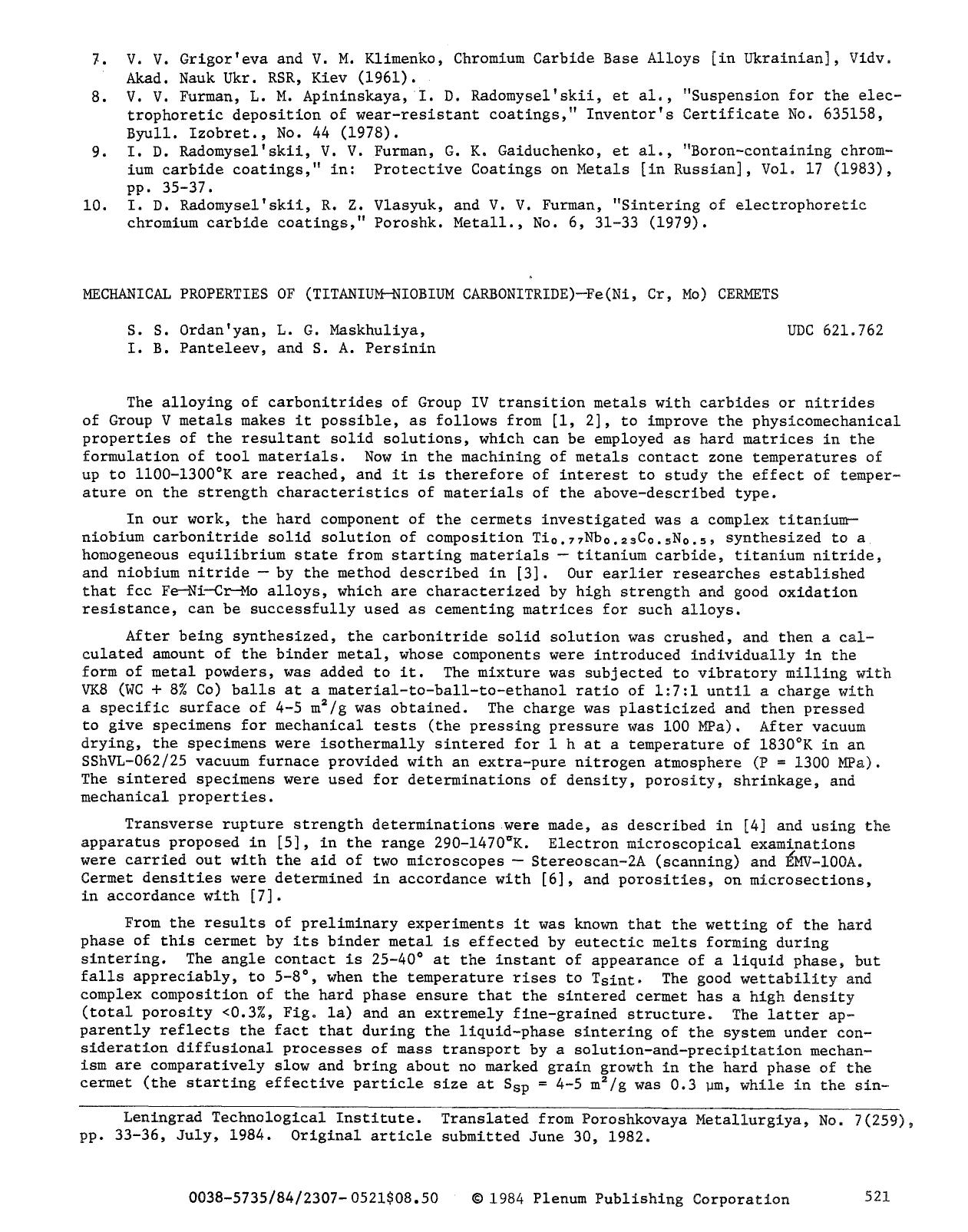 Mechanical properties of (titanium-niobium carbonitride)-Fe(Ni, Cr, Mo) cermets by Unknown