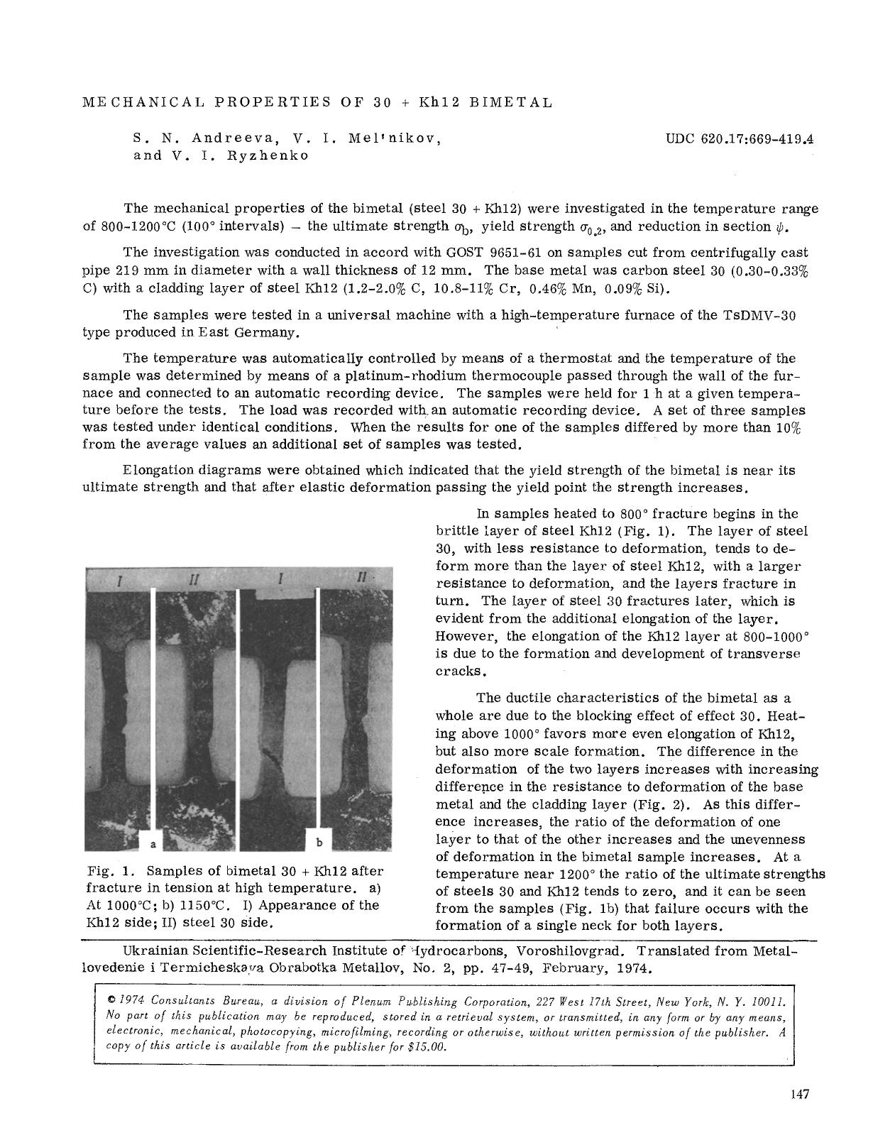 Mechanical properties of 30+Kh12 bimetal by Unknown