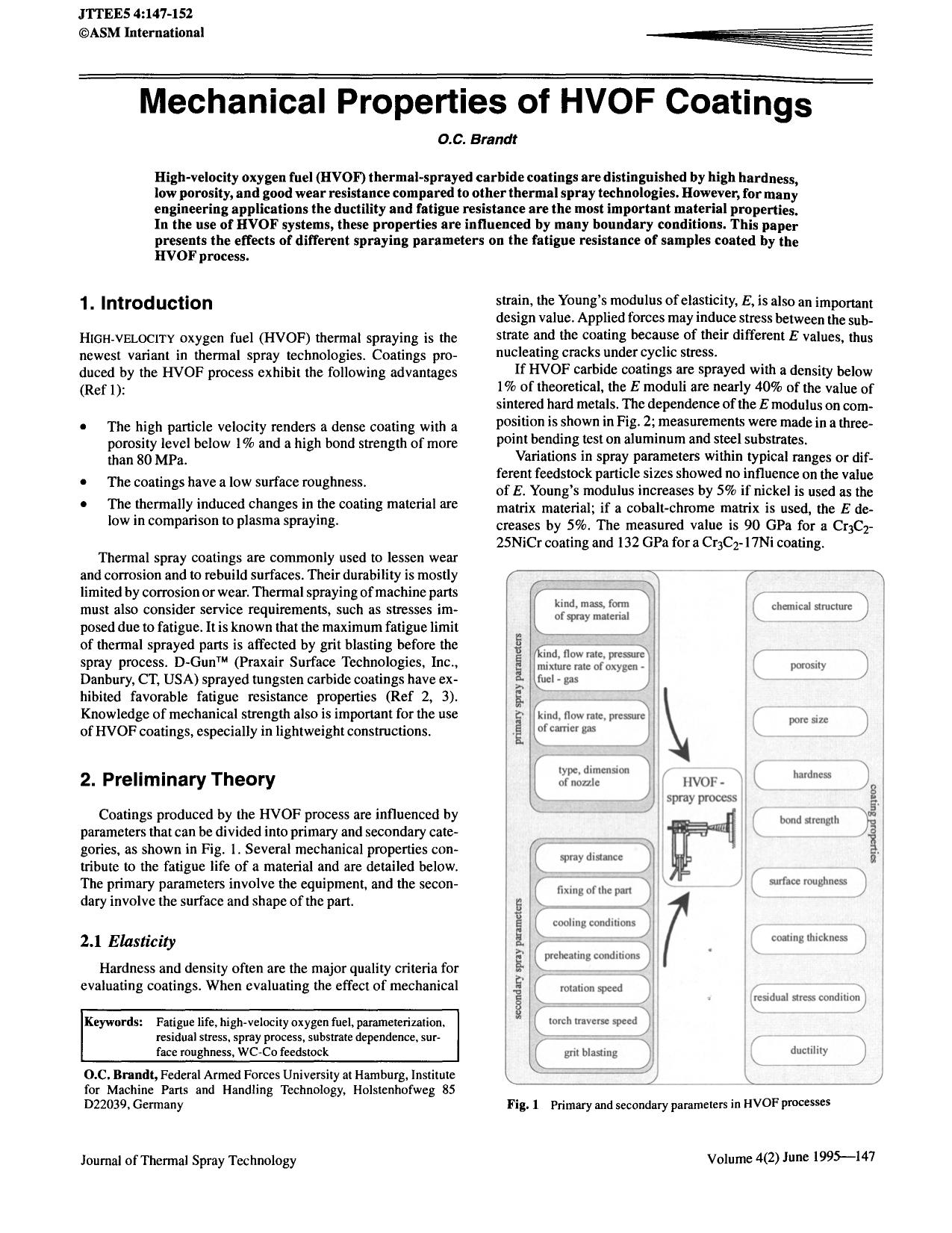 Mechanical properties of HVOF coatings by Unknown
