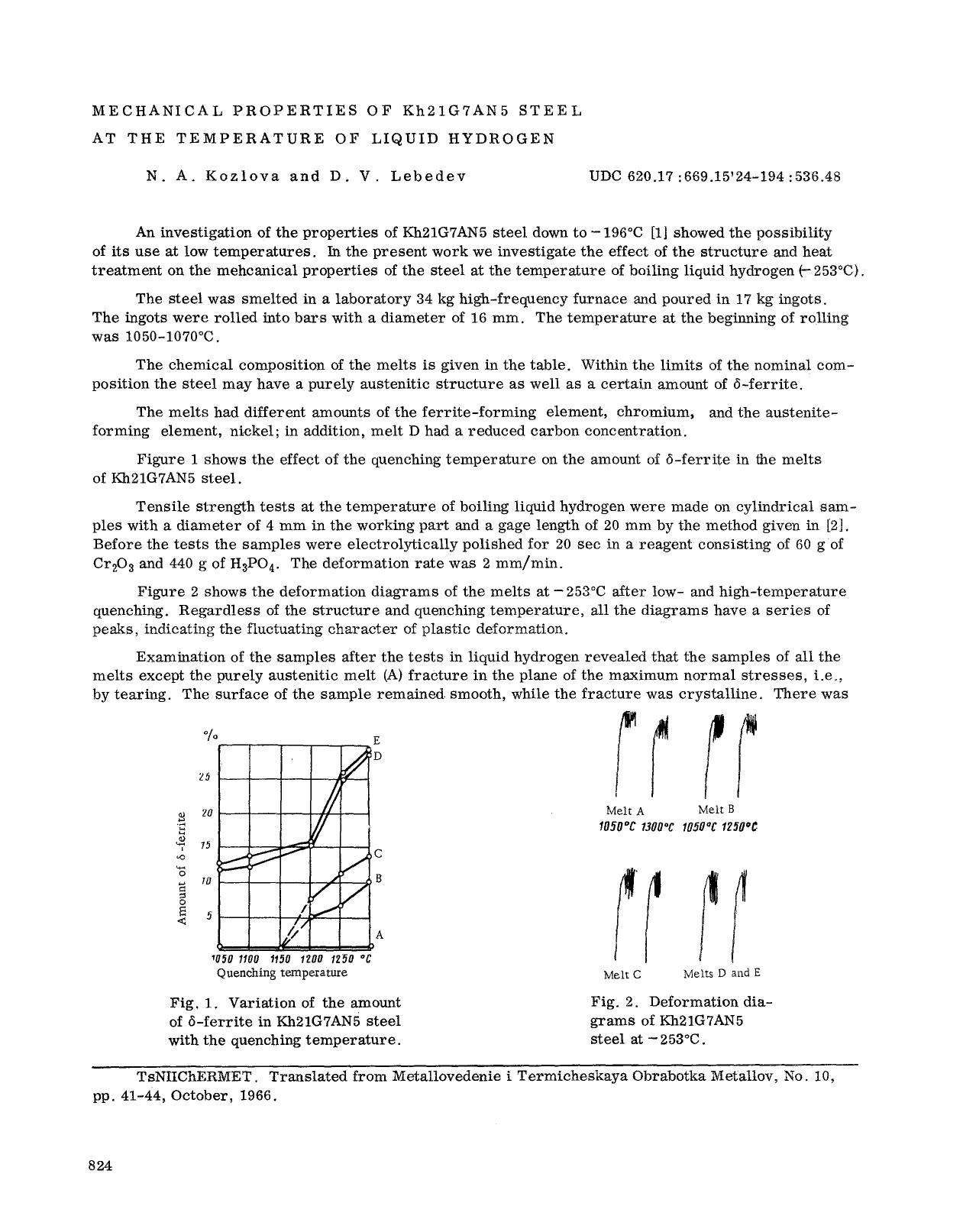 Mechanical properties of Kh21G7AN5 steel at the temperature of liquid hydrogen by Unknown