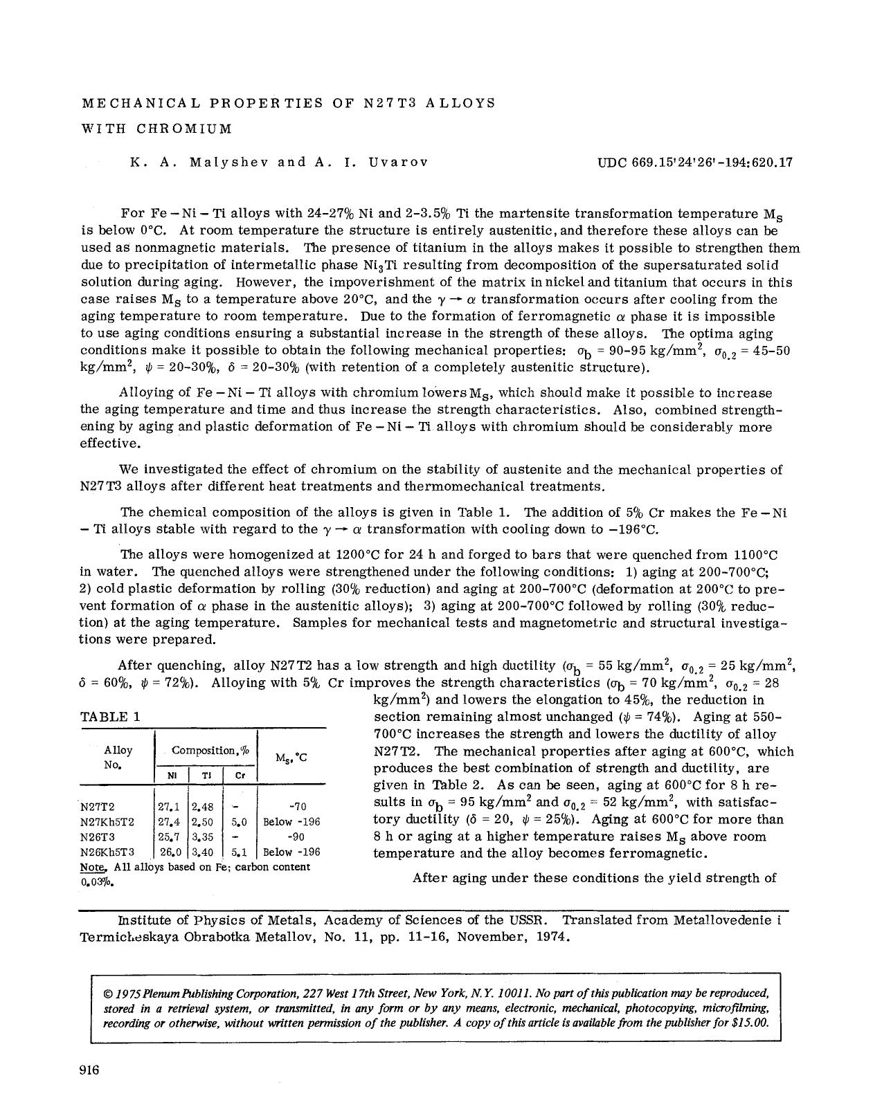 Mechanical properties of N27T3 alloys with chromium by Unknown