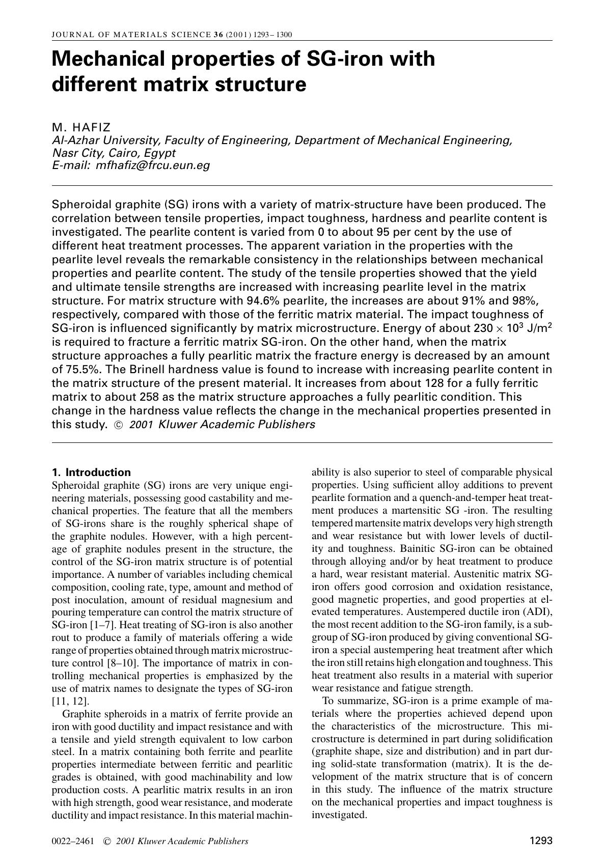 Mechanical properties of SG-iron with different matrix structure by Unknown