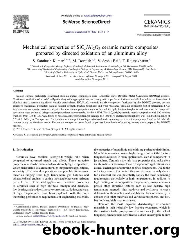Mechanical properties of SiCpAl2O3 ceramic matrix composites prepared by directed oxidation of an aluminum alloy by S. Santhosh Kumar