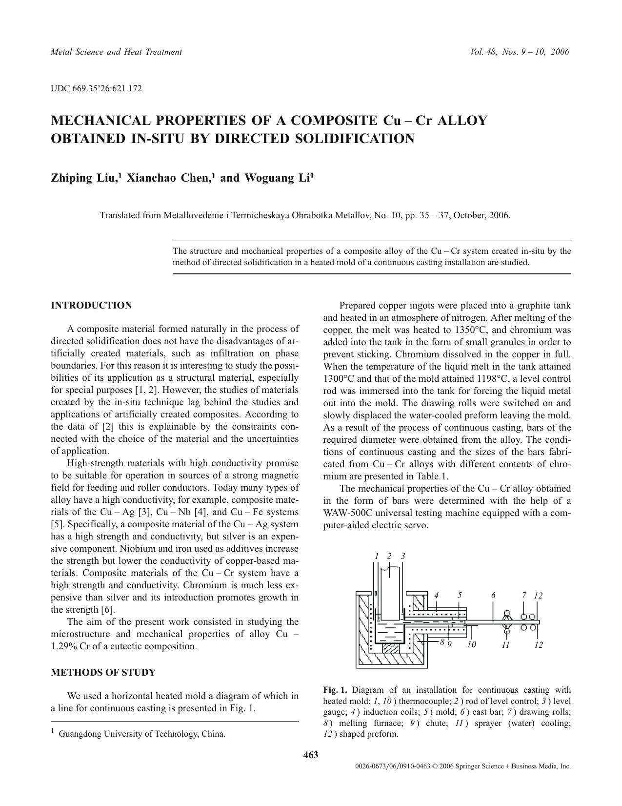 Mechanical properties of a composite Cu-Cr alloy obtained in-situ by directed solidification by Unknown