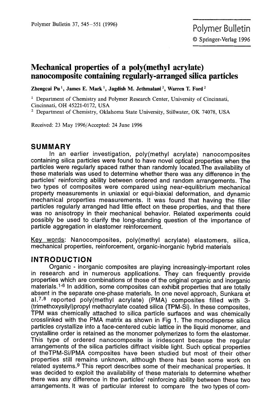 Mechanical properties of a poly(methyl acrylate) nanocomposite containing regularly-arranged silica particles by Unknown