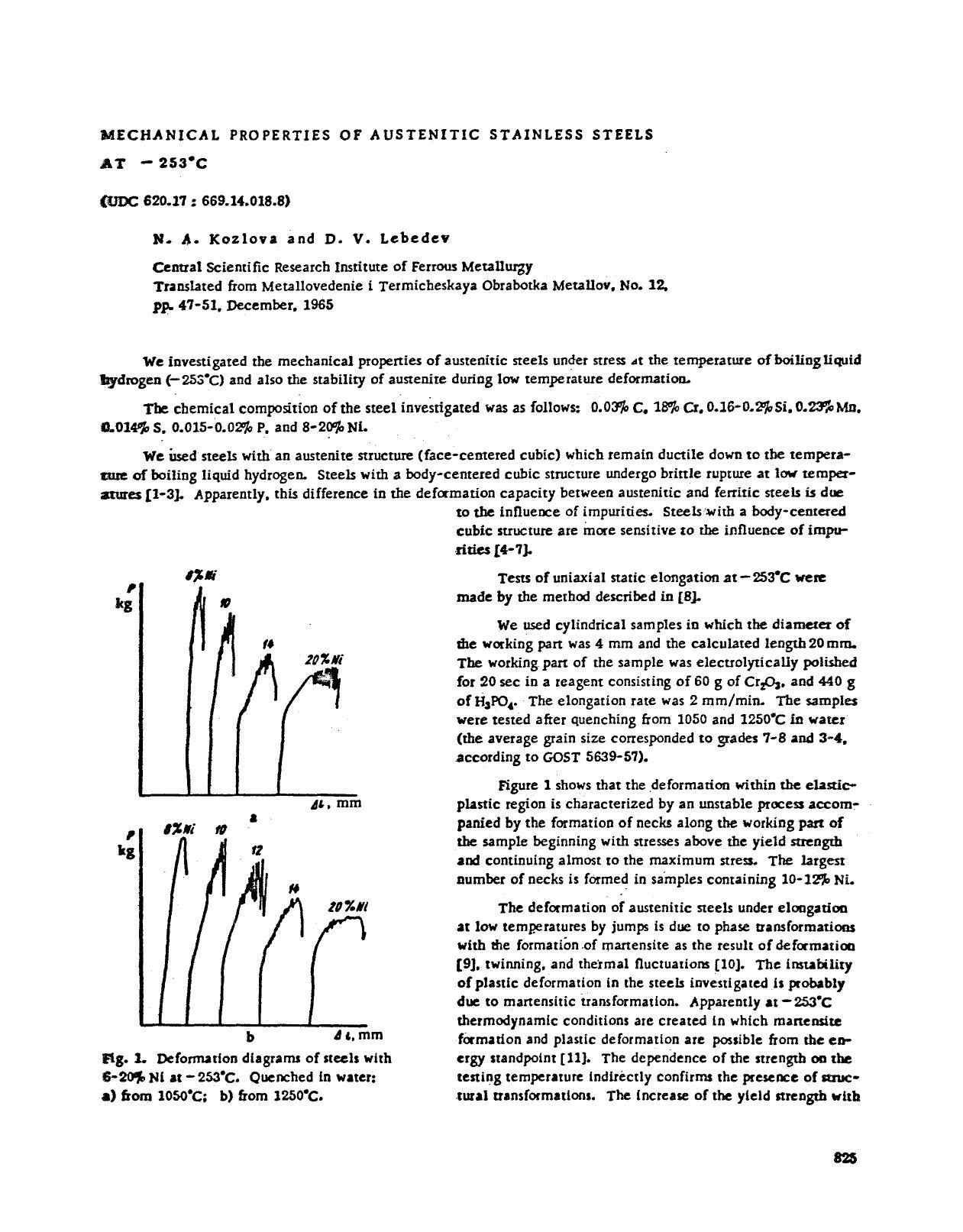 Mechanical properties of austenitic stainless steels at −253°C by Unknown