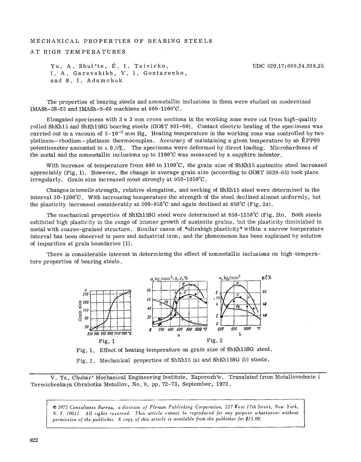 Mechanical properties of bearing steels at high temperatures by Unknown