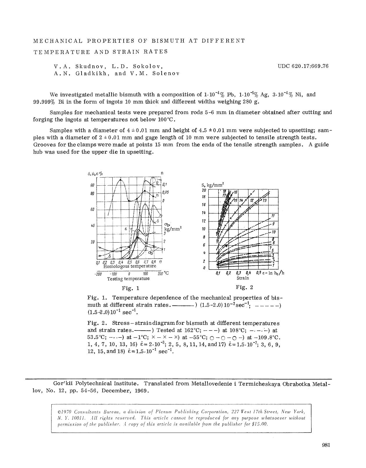 Mechanical properties of bismuth at different temperature and strain rates by Unknown