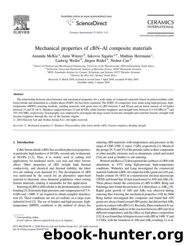 Mechanical properties of cBNÃ¢â¬âAl composite materials by Amanda McKie