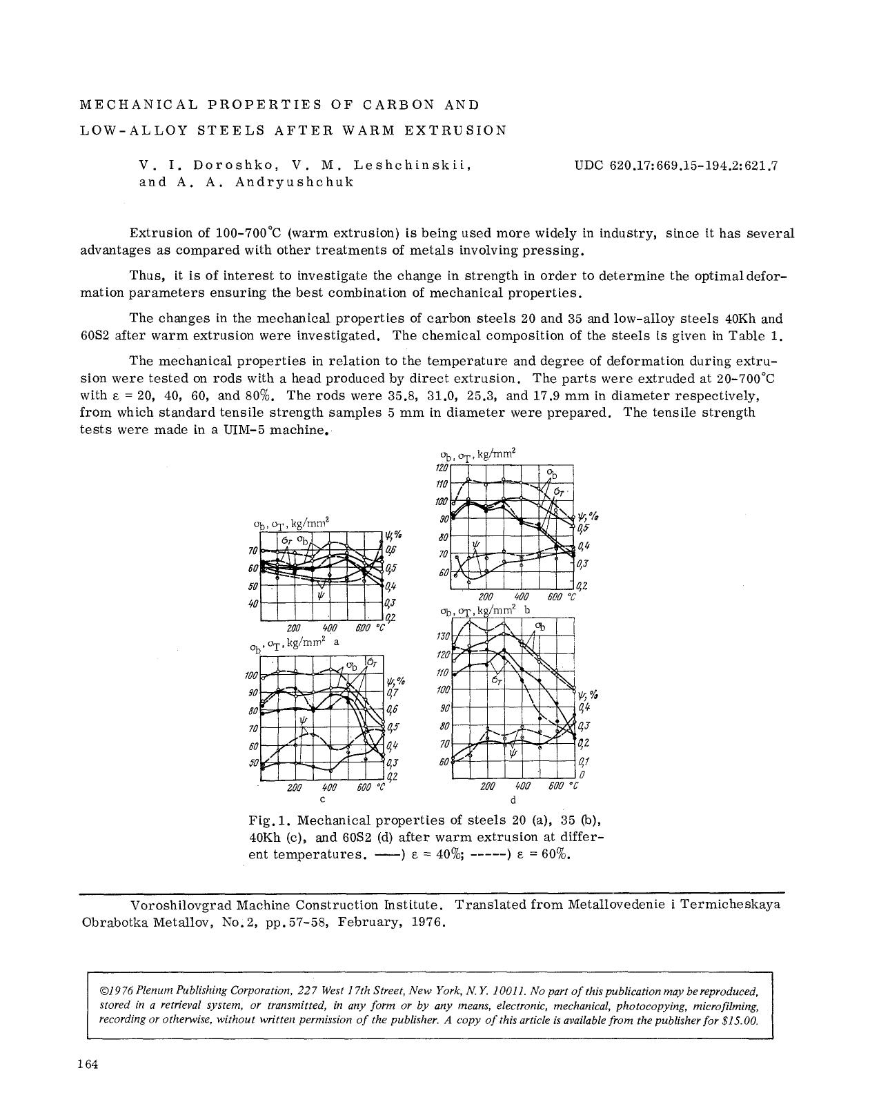 Mechanical properties of carbon and low-alloy steels after warm extrusion by Unknown
