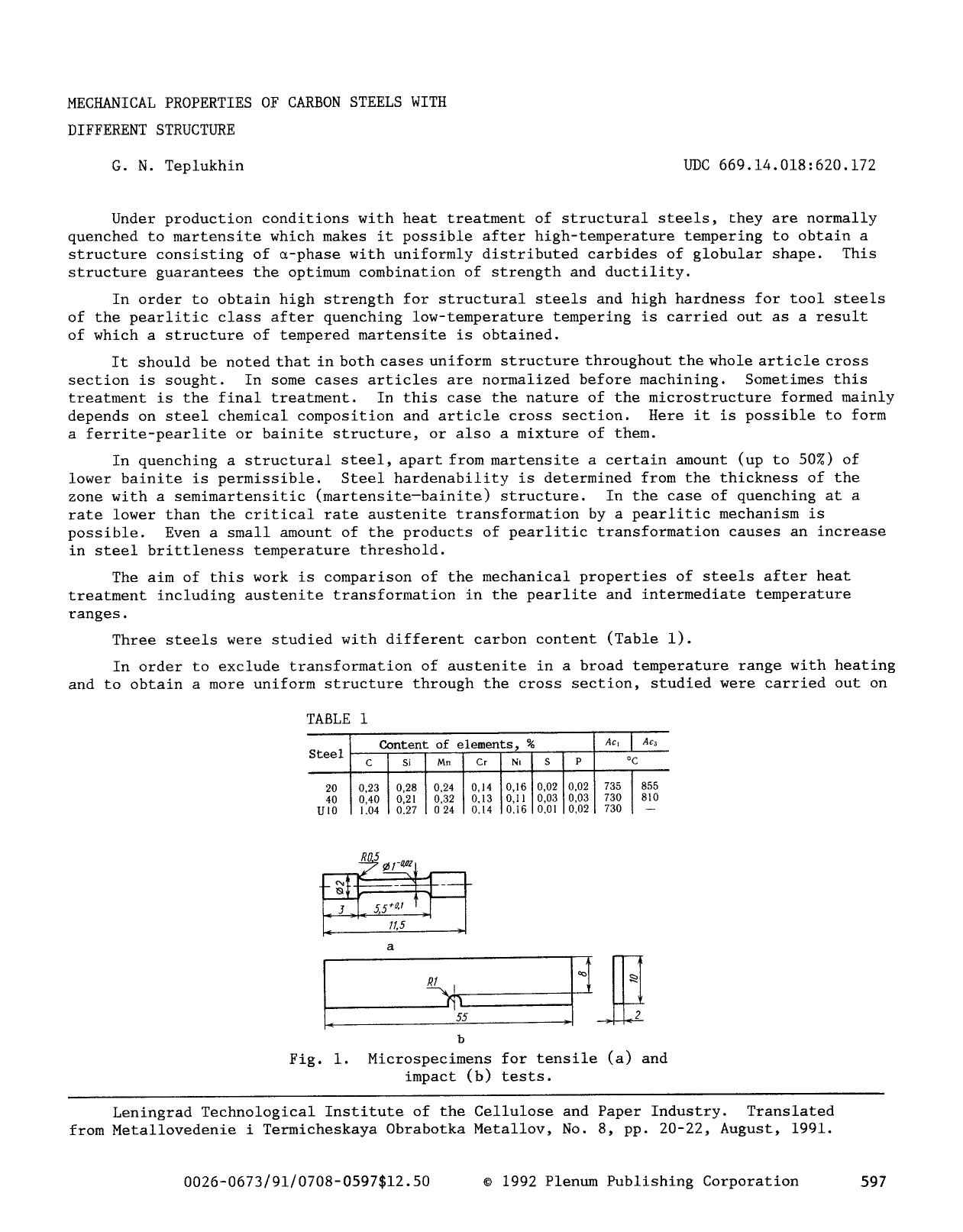 Mechanical properties of carbon steels with different structure by Unknown